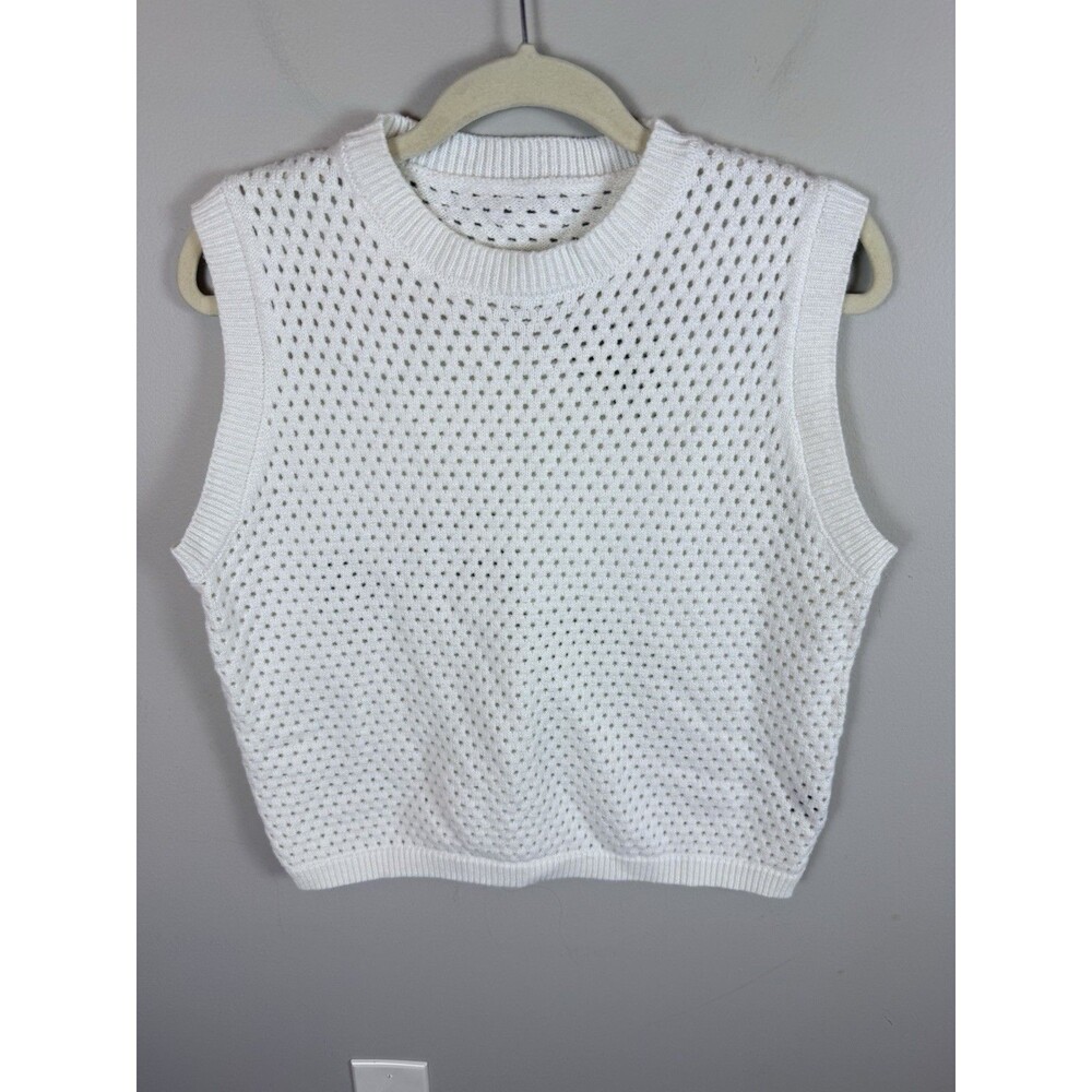 Sumwon Sweater Vest Crochet Medium White Unisex Sleeveless